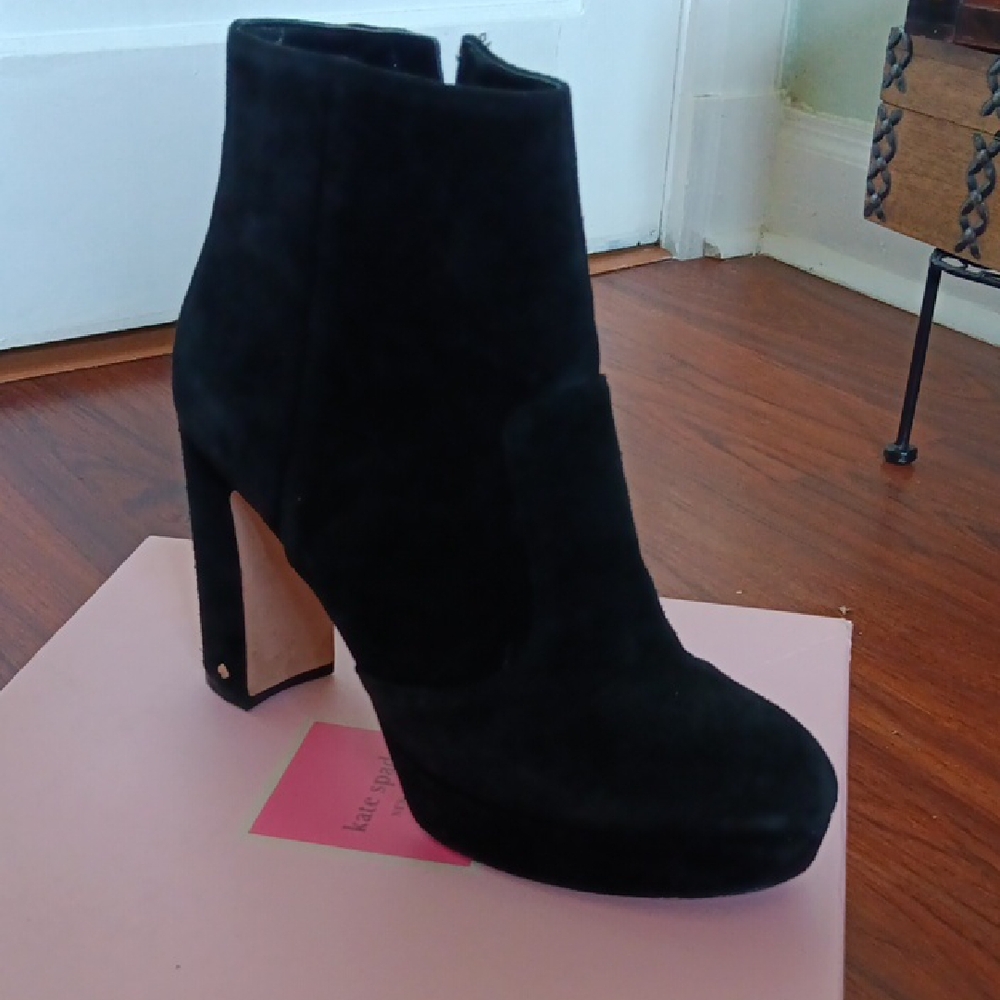 Kate Spade Black Suede Heeled Boots with Side Zipper